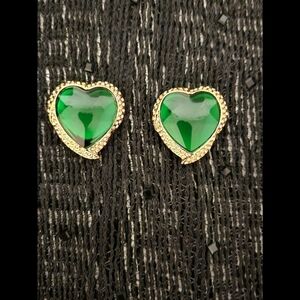 Yves Saint Laurent.Elegant Green Heart Earrings Vintage Clip On.